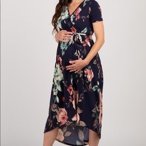 PinkBlush Navy Floral Hi-Low Maternity Wrap Dress